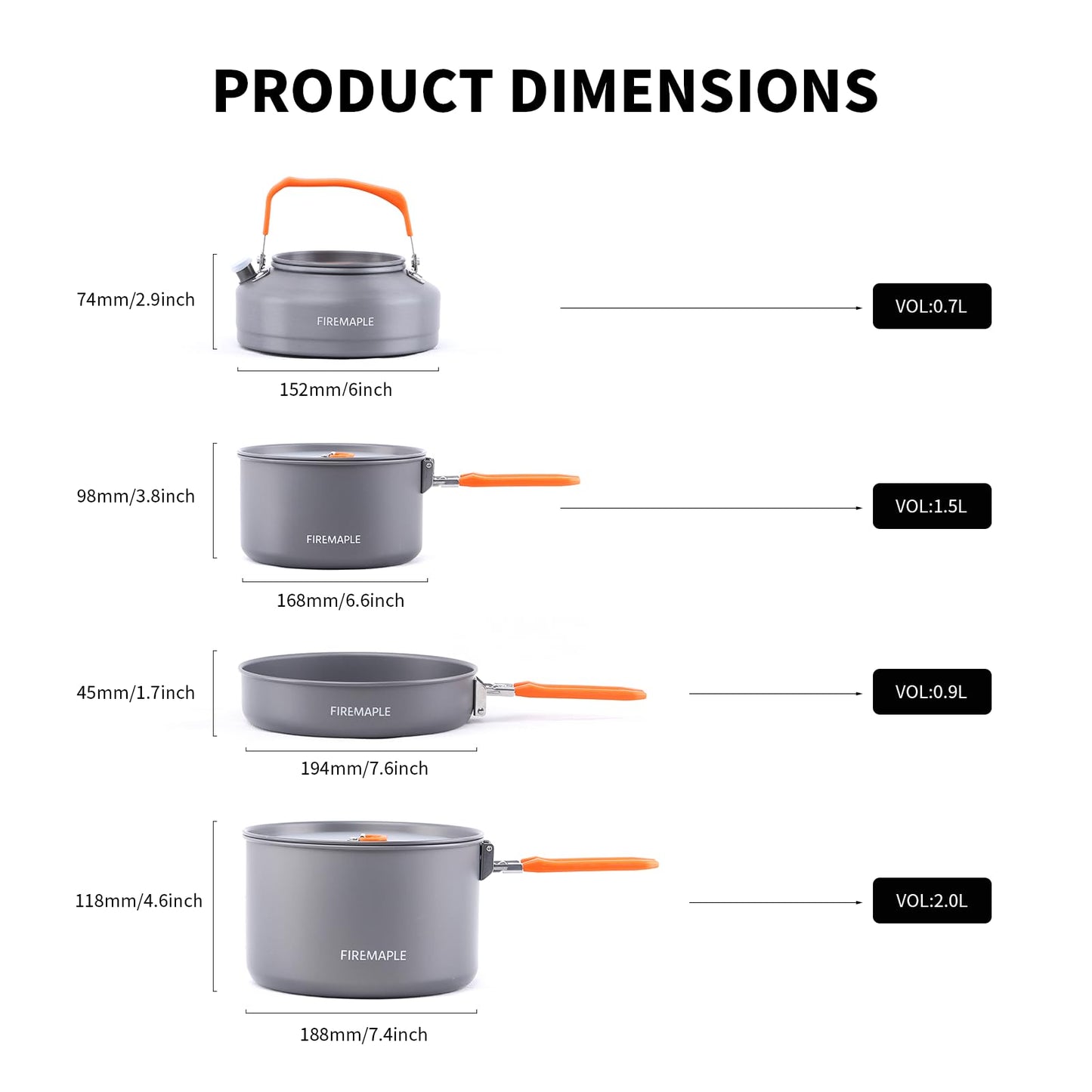 Fire-Maple Feast 4 Piece Camping Cookware Cookware Cookware Kit Outdoor Cookware Set with Pots, Kettle, Saucepans and Spatula for Hiking Fishing Picnic
