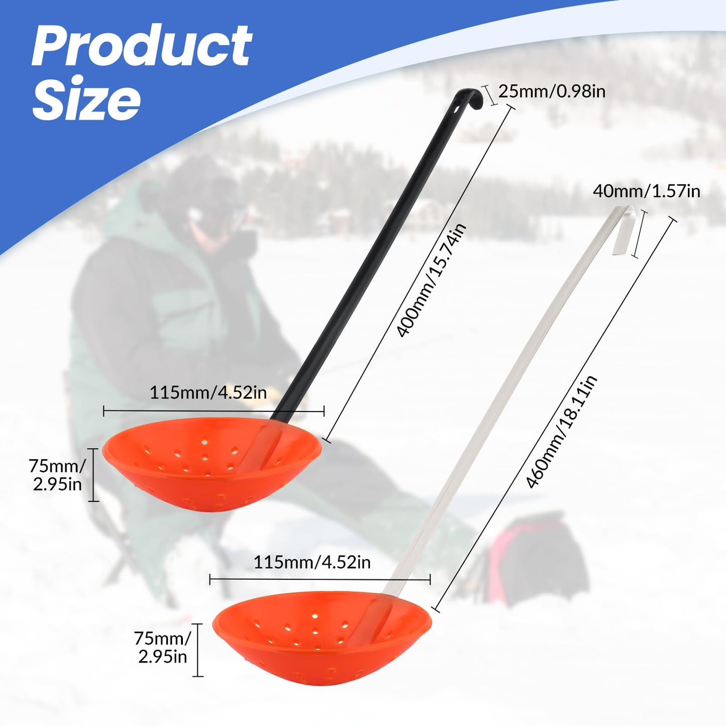 Yiju Ice Fishing Scoop Scoop Skimmer Ice Slush Scoop with Aluminum Handle Winter Outdoor Fishing Shovel Ice Tools