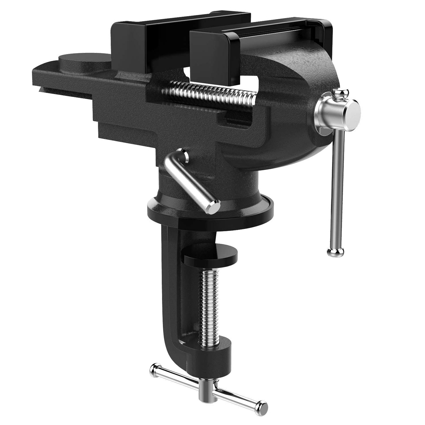 Nuovoware Table Vise 3 Inch, 360° Swivel Base Universal Home Vise Portable Bench Clamp, Clamp-on Vise Bench Clamps Fixed Tool for Woodworking, Metalworking, Cutting Conduit, Drilling, Sawing, Blue