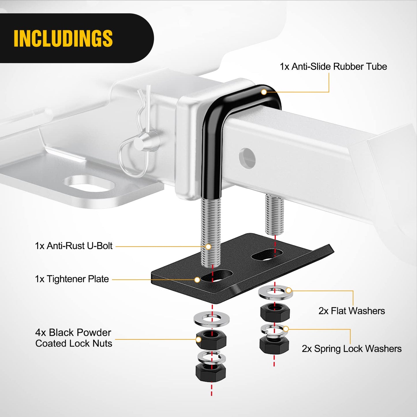 Nilight Trailer Hitch Receiver Extender Adapter Reducer 1-1/4 to 2Inch Hitch Adapter 6-1/2 inch Extension Sleeve Convertor 350Lbs with 1/2-Inch Diameter Pin and Clip with 5/8-Inch Adapter