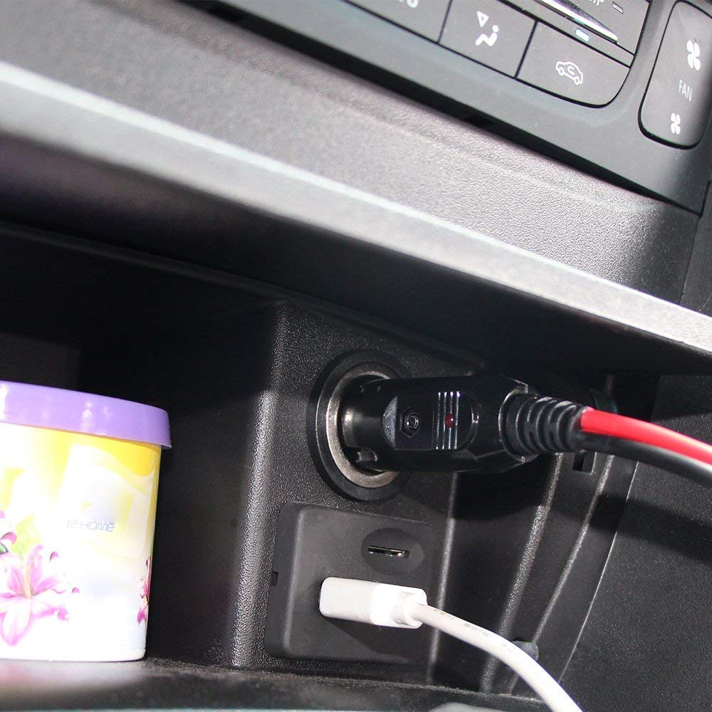 12V Cigarette Lighter Extension Cord 12FT -Car Charger Cigar Lighter Male Plug to Female Socket 16AWG Heavy Duty Extension Cable with LED Lights Extender for Air Compressor Pump and Tire Inflator 15A