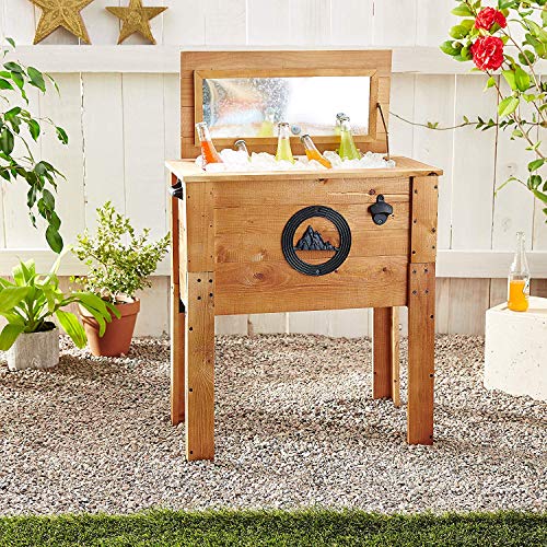 Wooden Patio Beverage Cooler for Porch, Deck or Patio - American Flag Design - 57 Qt - Backyard Expressions
