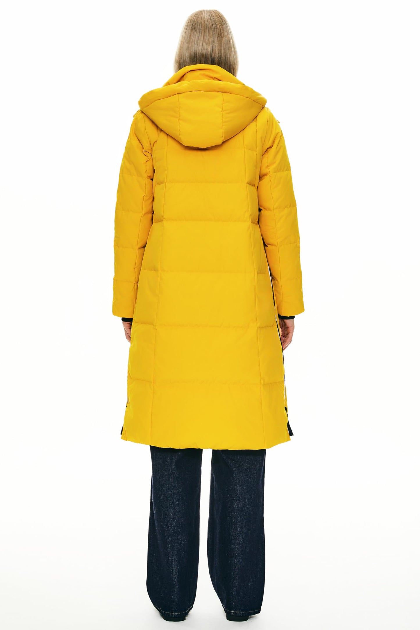 Orolay Women's Thickened Long Down Jacket Winter Down Coat Hooded Puffer Jacket with Side Zipper
