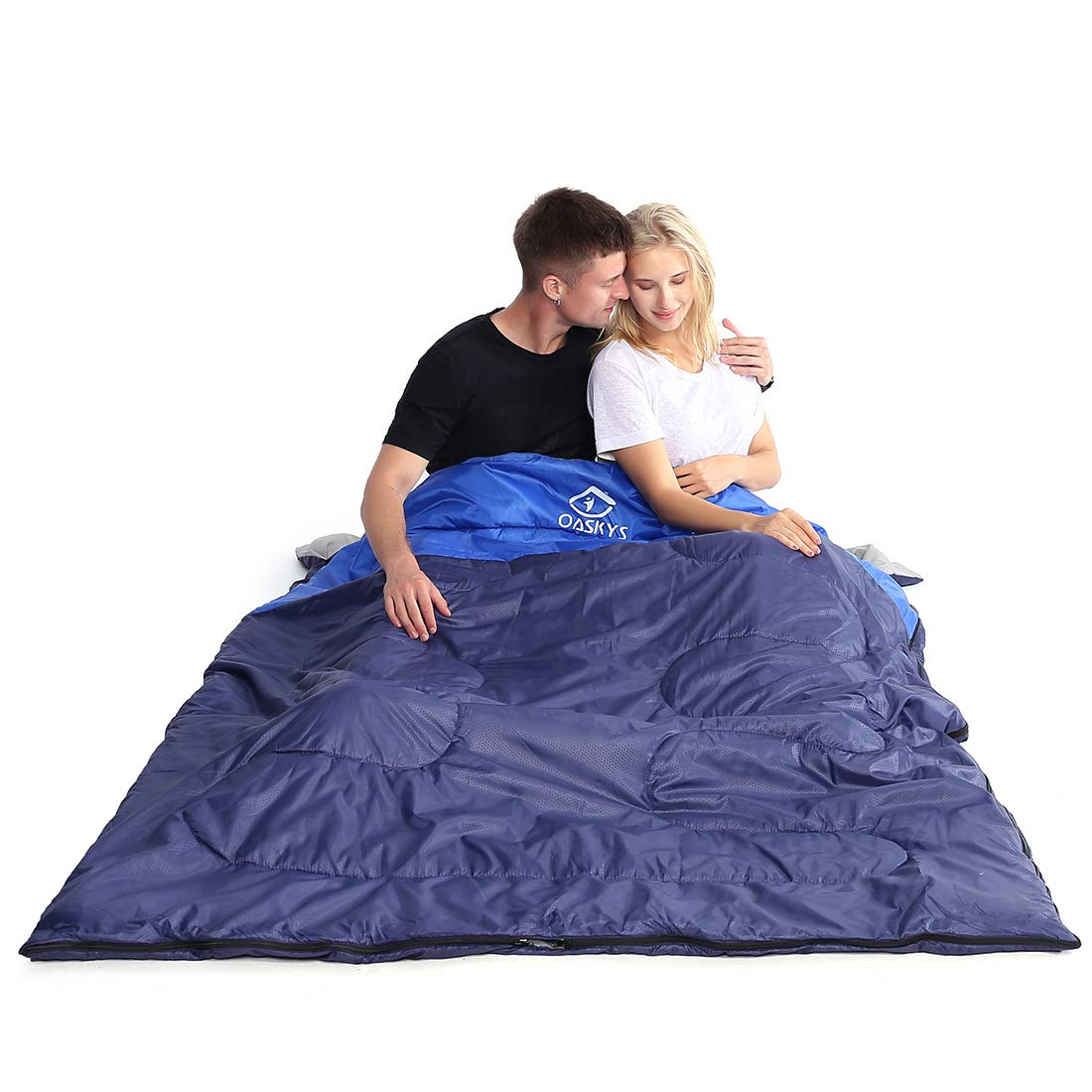 oaskys Double Sleeping Bag for Adults with 2 Pillows - Queen Size XL Waterproof Sleeping Bag for All Season Camping Hiking Backpacking 2 Person Sleeping Bags for Cold Weather & Warm