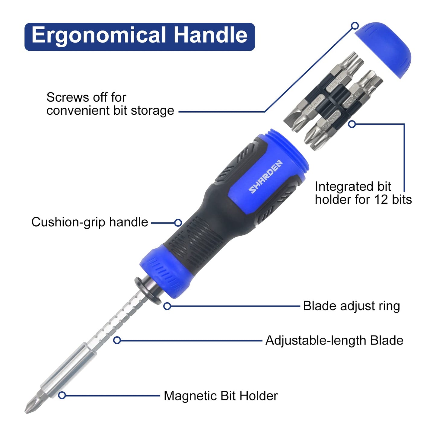 SHARDEN Multi Screwdriver 13-in-1 Screw Driver Adjustable Screwdriver Set Multitool All in One with Torx Security, Flat Head, Phillips, Hex, Square and 1/4 Nut Driver