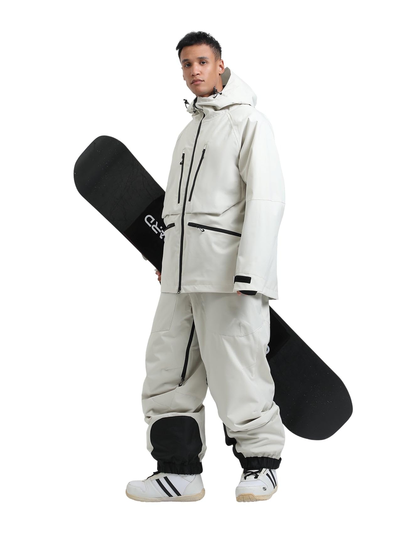 GSOU SNOW Men Snow Bibs Women Loose Ski Pants Snowboard Overall Insulated Waterproof Windproof Warm Winter Beige M