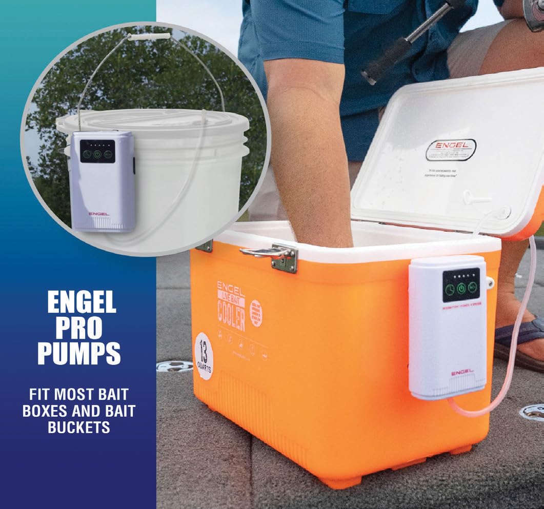 ENGEL Ultra Quiet Lithium-Ion USB Rechargeable Live Bait Aerator Pump & Bubbler with Universal Clip fits Most Bait Buckets (White)