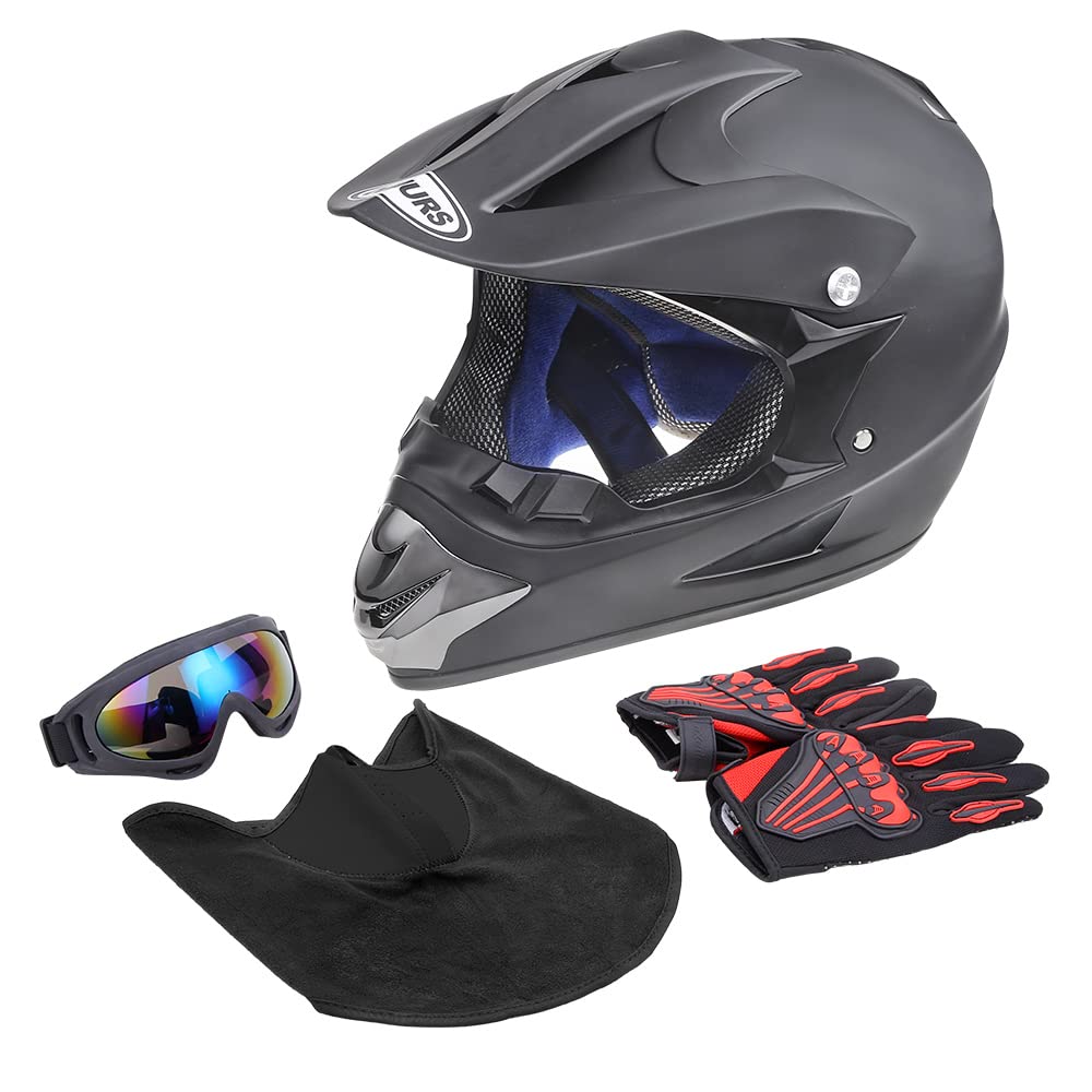Adult Motocross Dirt Bike Helmet with Goggle, Gloves & Mask - DOT/FMVSS-218 Off-Road Motorcycle & ATV Helmet with Adjustable Sun Visor