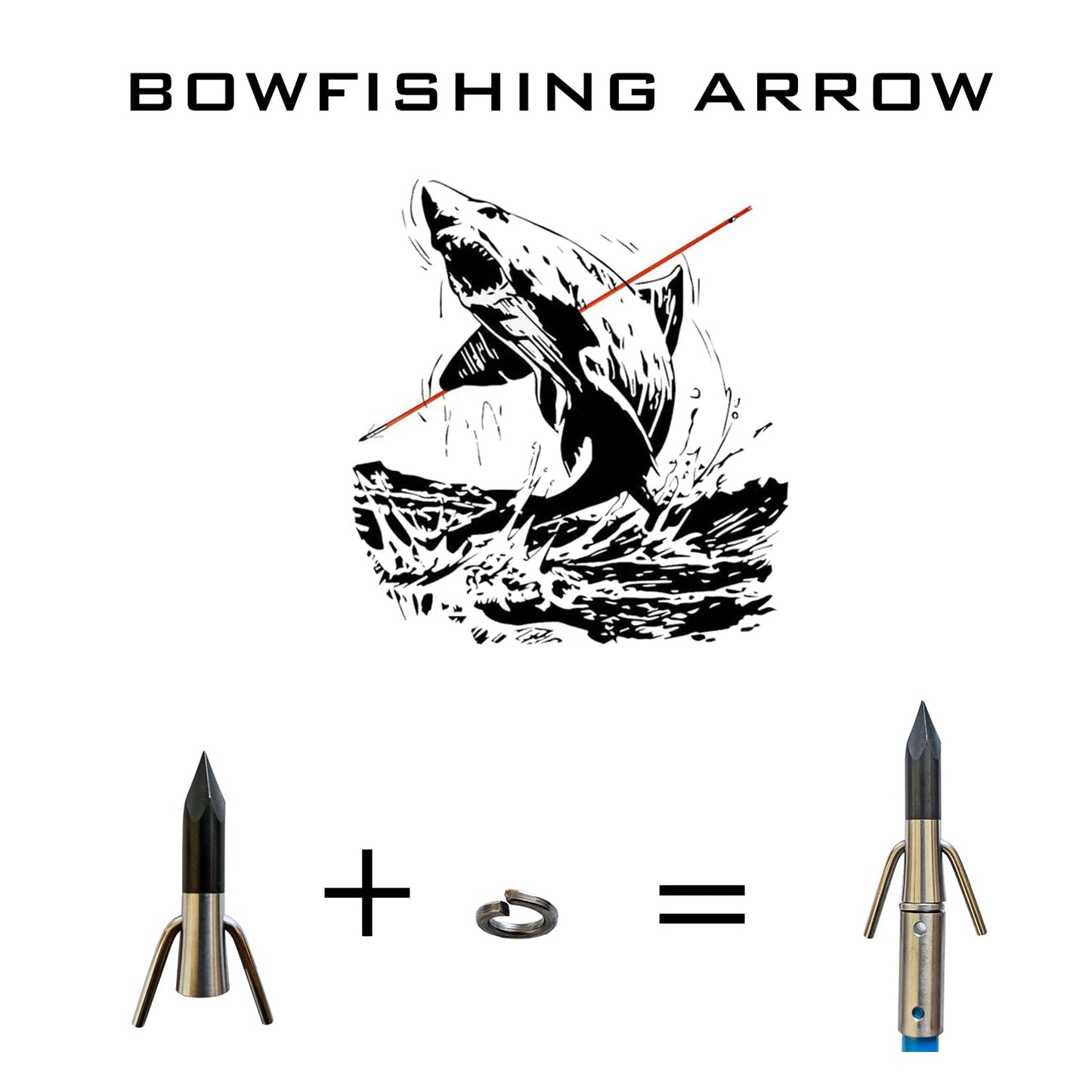 34inch Bowfishing Arrows Solid Fiberglass Shaft with Broadhead for Compound Bow and Recurve Bow Fishing Arrow Archery and Hunting (Pack of 6)