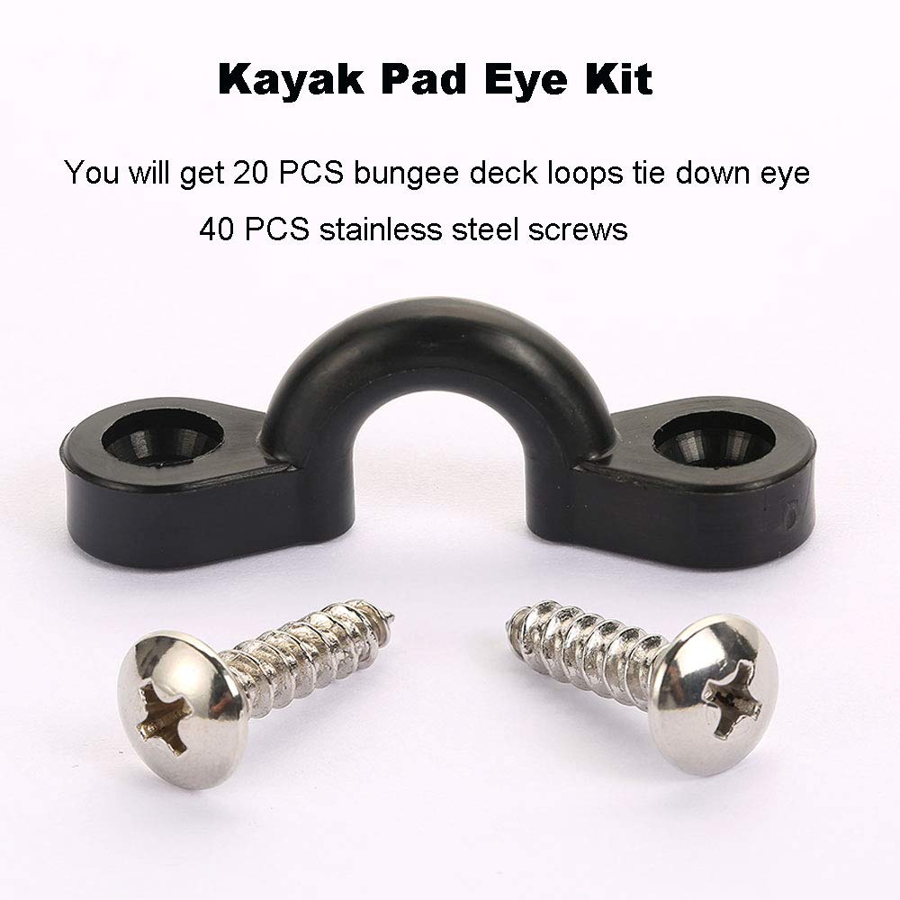 Kayak Pad Eye Kit, 10PCS Nylon Bungee Deck Loops Tie Down Pad Eye with 20 Screws for Boat Kayak Deck Rigging Kit
