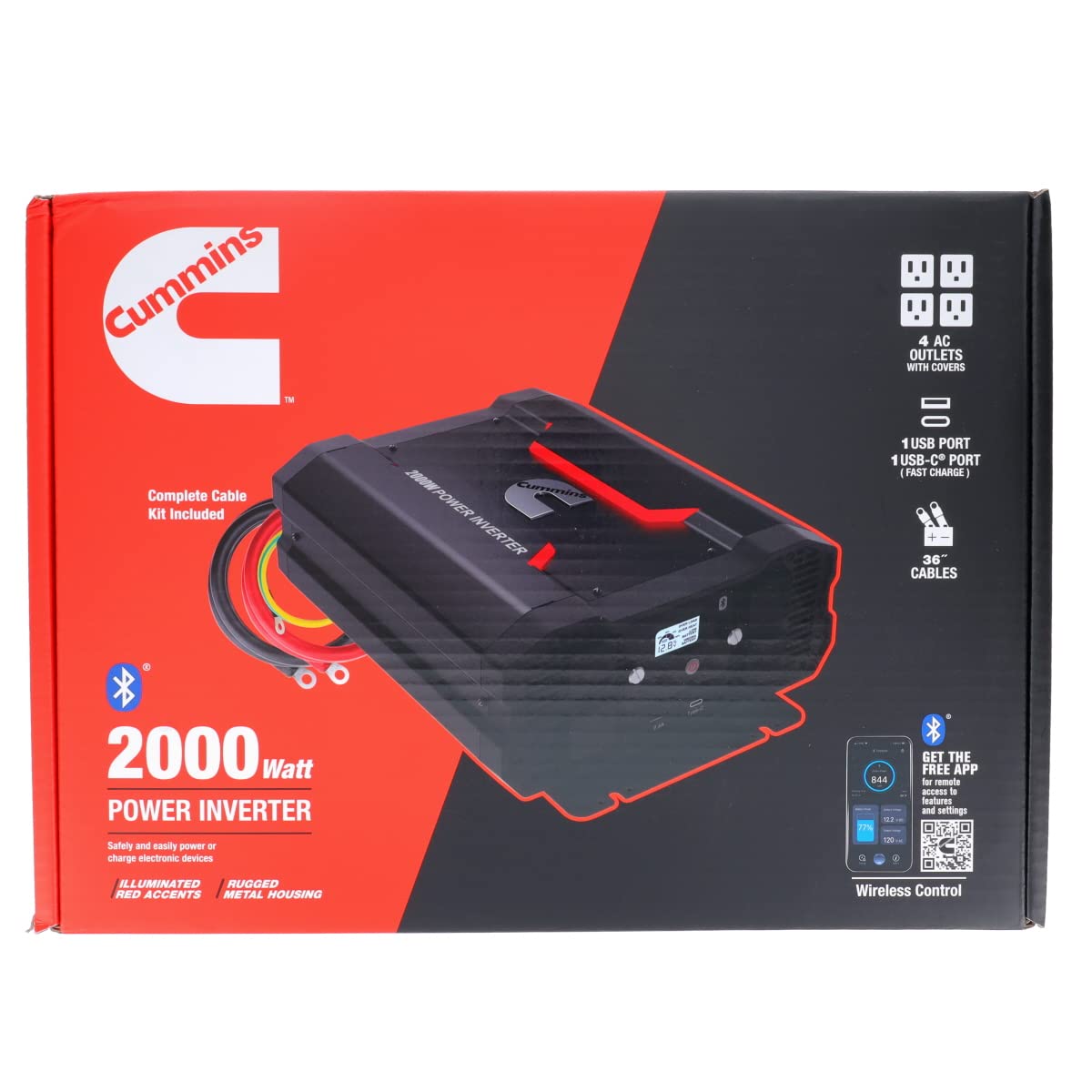 Cummins 5000 Watts Inverter Modified Sine Wave Truck Inverter 12 Volts to 110 Volts Four AC Outlets Two USB Ports (Plus Cable Kit)- CMN5000W - Inverters for Vehicles, Van Life, Camping