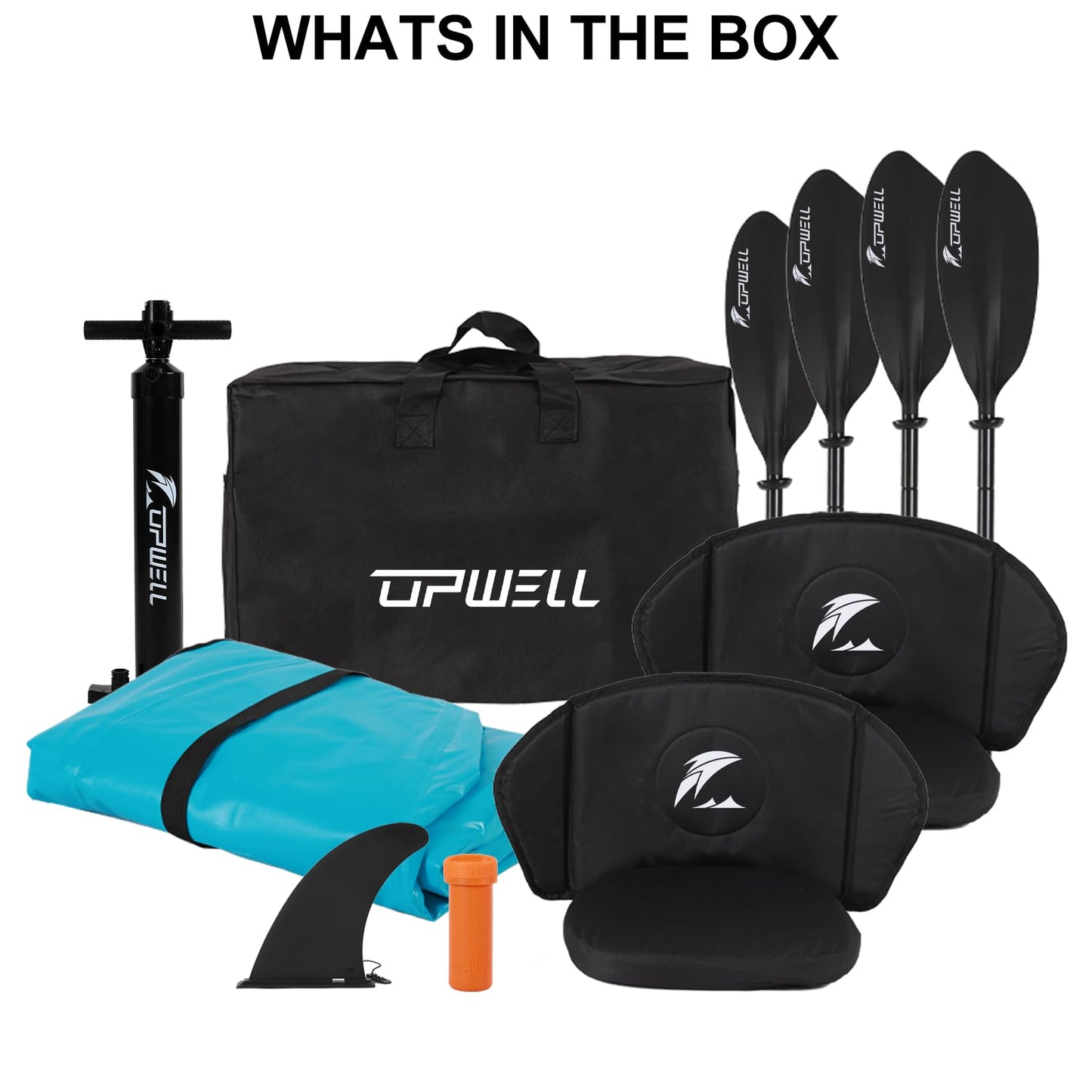 UPWELL 13'6”/11' Inflatable Recreational Kayak - 2 Person with Drop Stitch Floor and Accessories Including Kayak Seats with High Back Support, Paddle, Fin, Repair Kits, Carry Bag and Hand Pump