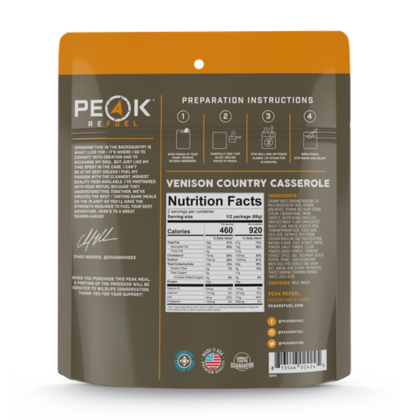 Peak Refuel Backcountry Bison Bowl | Chad Mendes Signature Meal | Premium Freeze-Dried Variety Meals | Hunting, Survival, Camping, Backpacking Food | High-Protein Game Meats | MRE | Made in USA