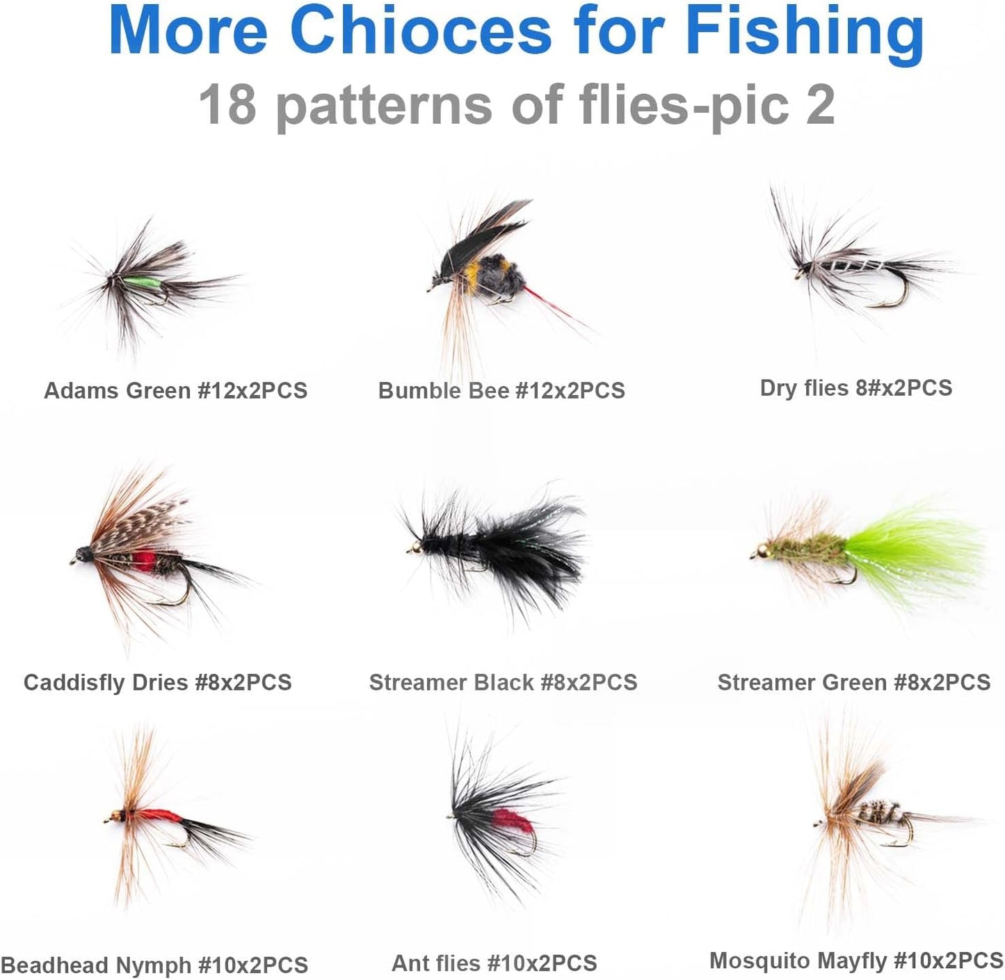 36 pcs Fly Fishing Flies Kit, Hand Tied Trout Bass Fly Assortment with Fly Box, Dry Wet Nymph Flies Streamers Fly Fishing Lures