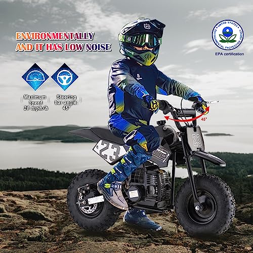 Mini Kid Dirt Bike, 49 CC 2-Stroke Gas Bike with Off-Rode Tire, Suspensions, Disc Brakes, Max Load 160Lbs, Up to 20Mph, EPA Approved
