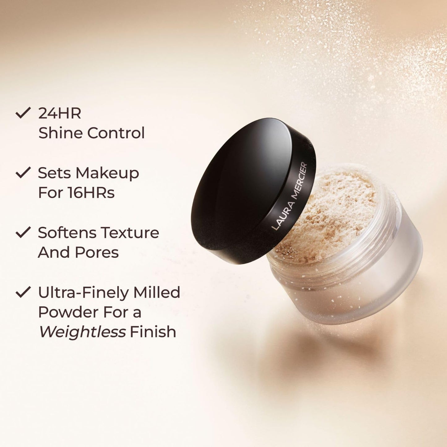 Laura Mercier Translucent Loose Setting Powder & Puff Set Divinely Flawless: 24 HR Shine Control, Soft Matte Finish, Long Lasting Wear, Best for Normal to Oily Skin, Medium Deep
