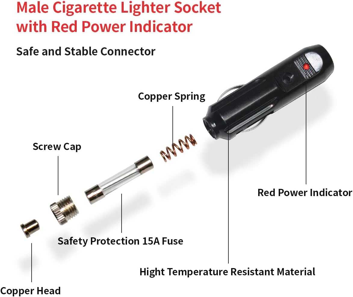 14AWG Cigarette Lighter Extension Cord 12V Cigarette Lighter Male Plug to Female Socket Extension Cable for Air Compressor Tire Inflators(10FT)