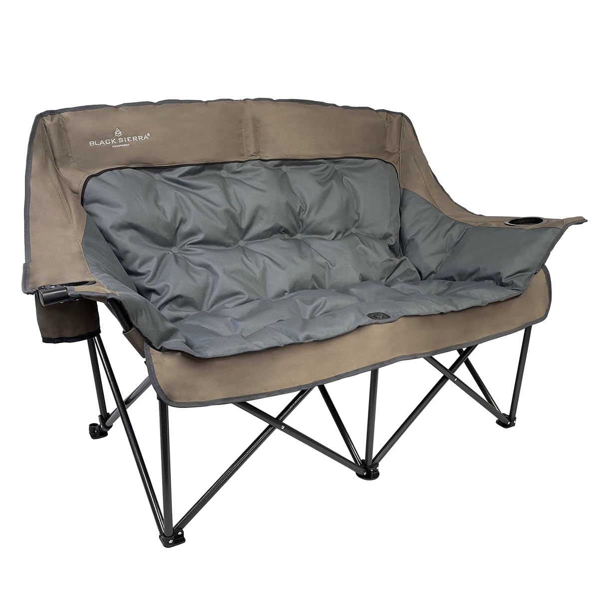 Black Sierra Oversized Plush Padded Camping Sofa, Portable Outdoor Loveseat Supports 500 Lbs, XL Foldup Couch w/Dual Cupholders and Carry Bag, Great for Beach, Camping, RV, Patio
