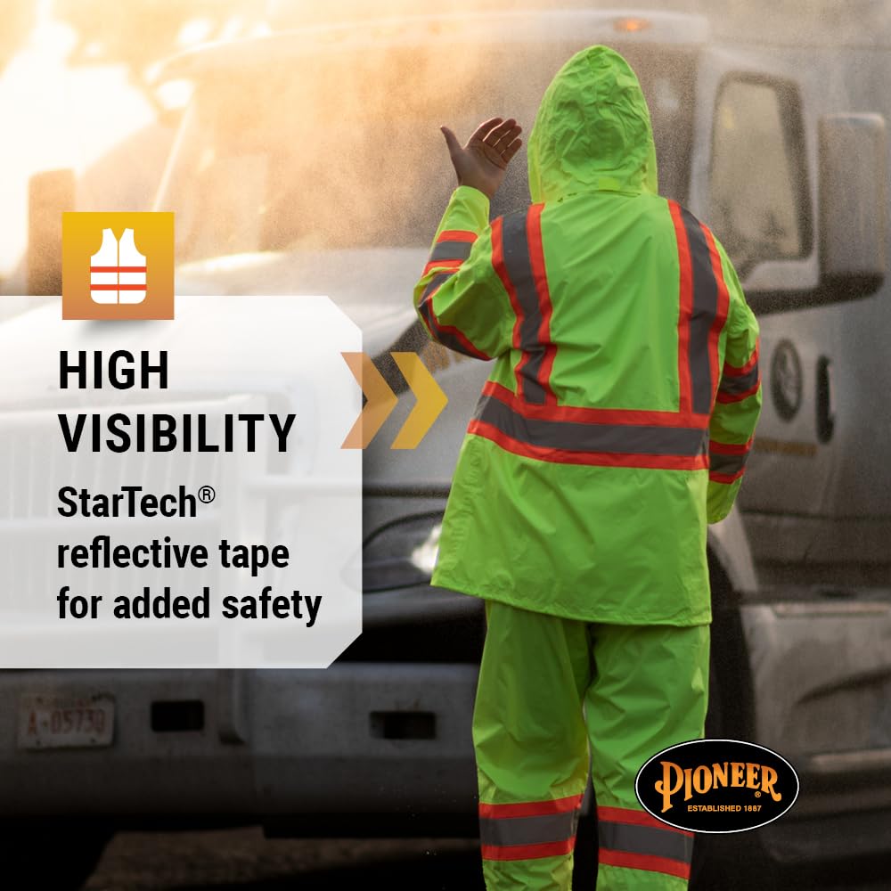 Pioneer Hi Vis Lightweight Waterproof Safety Rain Suit - Reflective Work Rain Gear for Men and Women