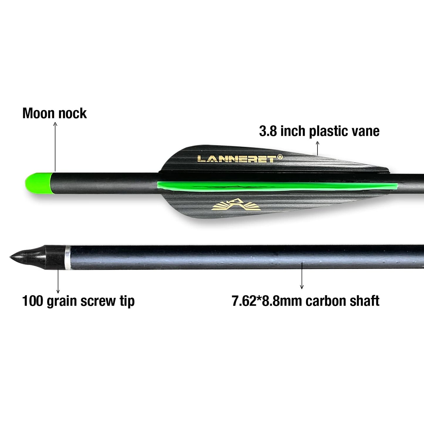 Lanneret Carbon Crossbow Bolts 17,20,22Inch Arrows Bolt Crossbolt Fletched 4 Inch Vane with Field Point (Pack of12) Black