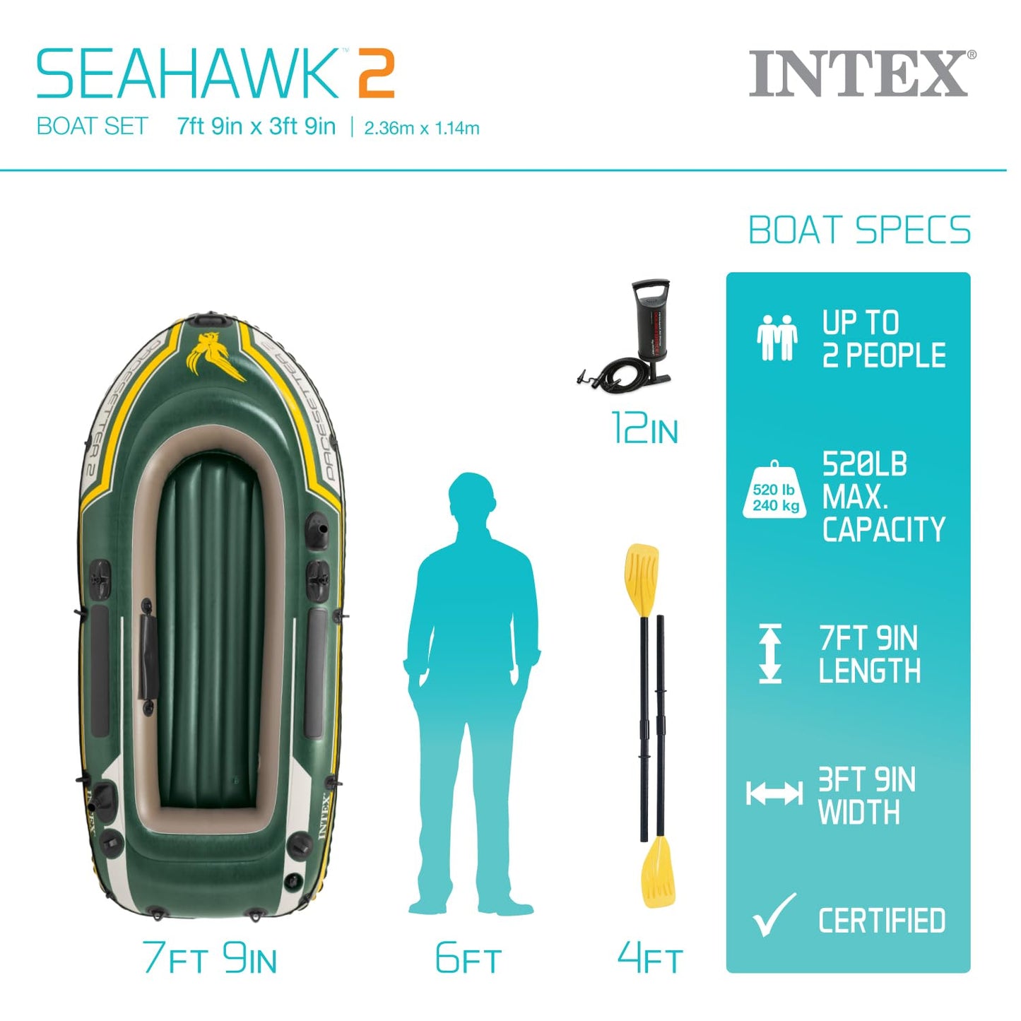 INTEX Seahawk Inflatable Boat Series: Includes Deluxe Aluminum Oars and High-Output Pump – SuperStrong PVC – Fishing Rod Holders – Heavy Duty Grab Handles – Gear Pouch