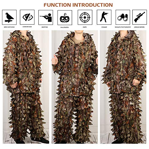 EAmber Ghillie Suit Gilly Hunting Suits Pants 3D Leaf Camo Camouflage Coveralls Youth Adult Lightweight Clothes