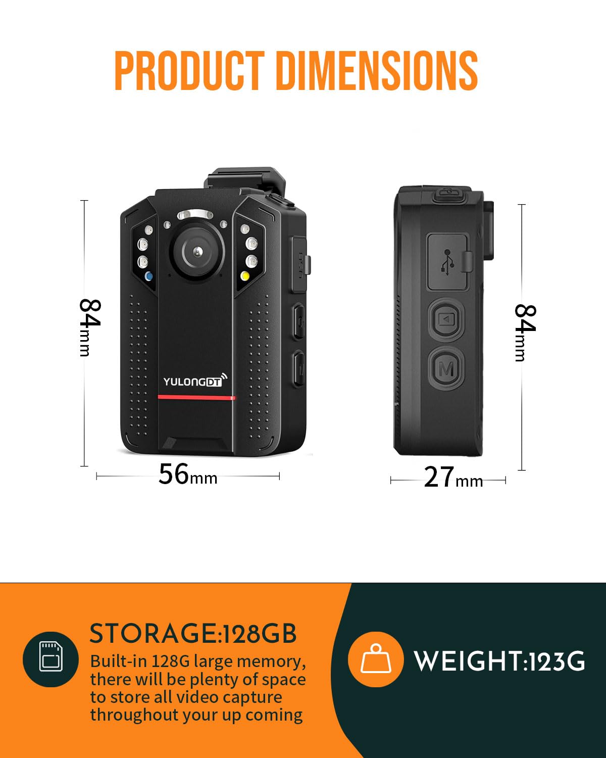 YULONGDT 128GB QHD 1440P Body Cameras with Audio and Video Recording, Multifunctional Body Camera with Night Vision,Loop Recording,3300mah Battery, Waterproof for Police,Delivering,Personal Recording