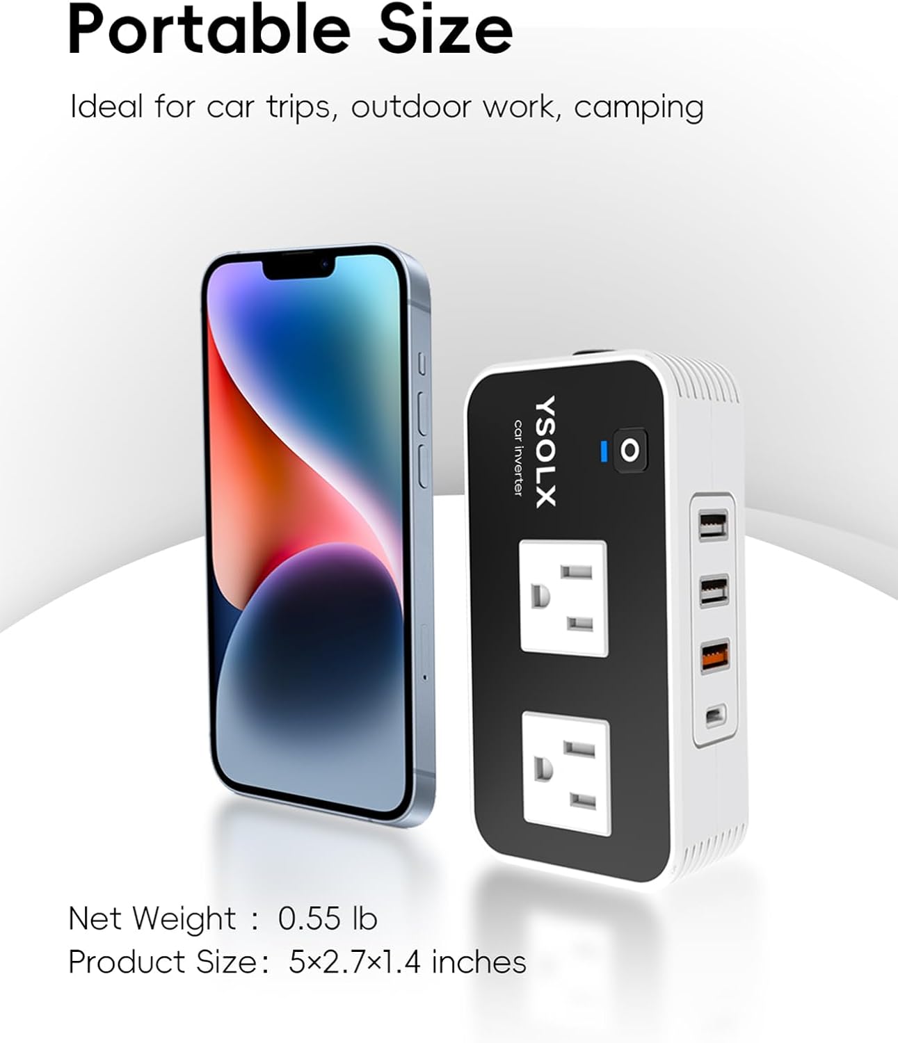 YSOLX 200W Car Power Inverter, DC 12V to 110V AC Inverter, Car Charɡer Adapter with 20W USB-C/USB-QC(18W)/4.8A Dual USB/Dual AC Outlet, Car Pluɡ Adapter Outlet for Laptop/Road Trip