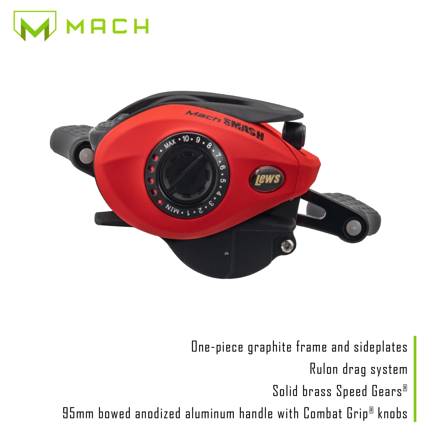 Lew's MACH Smash Baitcast Reel and Fishing Rod Combo, IM6 Graphite Blank Fishing Rod, Split Grip Winn Dri-Tac Handle, Fluorescent Red