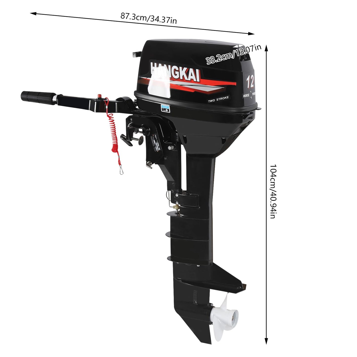 6HP Heavy Duty Outboard Motor, 170cc 4 Stroke Gas Outboard Boat Motor Engine with Air Cooling System, 3.2KW Single Cylinder Fishing Boat Engine for 3-7m Length