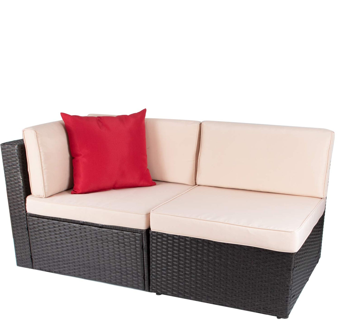 Devoko 5 Pieces Patio Furniture Sets All Weather Outdoor Sectional Patio Sofa Manual Weaving Wicker Rattan Patio Seating Sofas with Cushion and Glass Table(Beige)