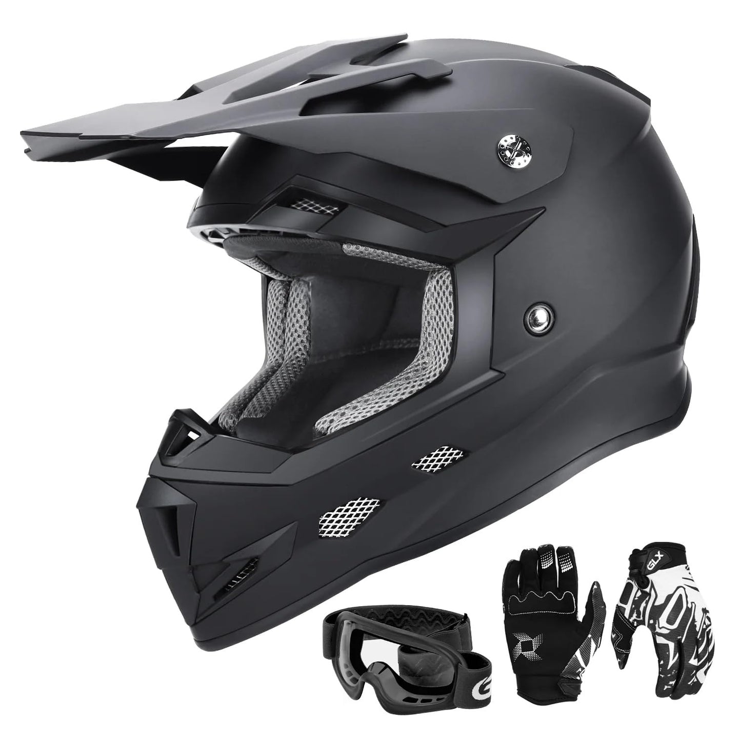 GLX GX623 Youth ATV/Dirt Bike Helmet Combo - Retro Green, Large - DOT
