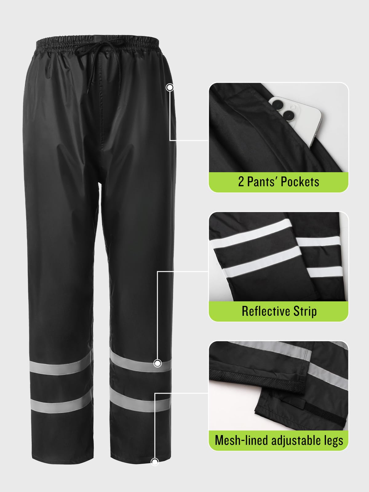 Men's Rain Suit High Visibility Reflective Work Rain Jacket Pants for All Sport Farm Fishing Motorcycle