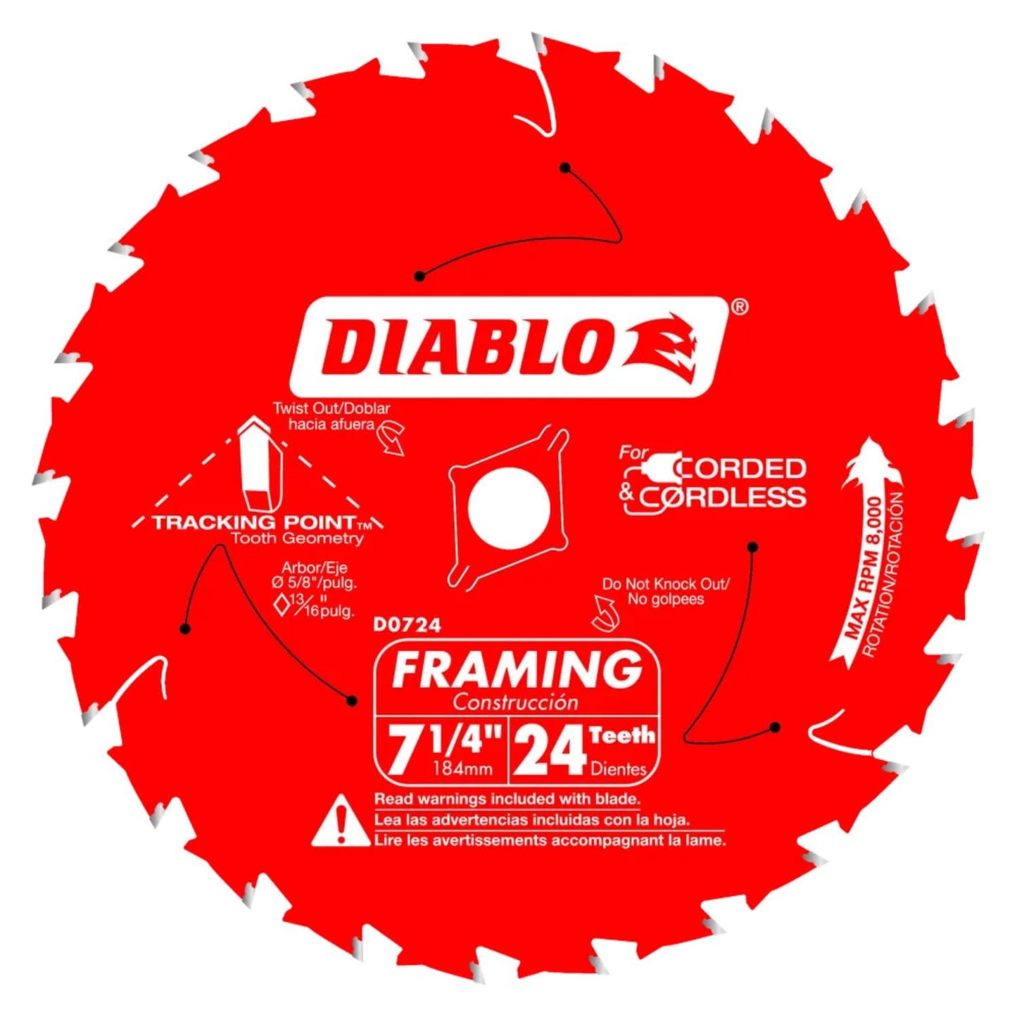 Diablo Framing Saw Blade with Perma-Shield - Tracking Point Tooth Design for Efficient Cutting - 7-1/4" x 24-Tooth, 10-Pack - D0724A