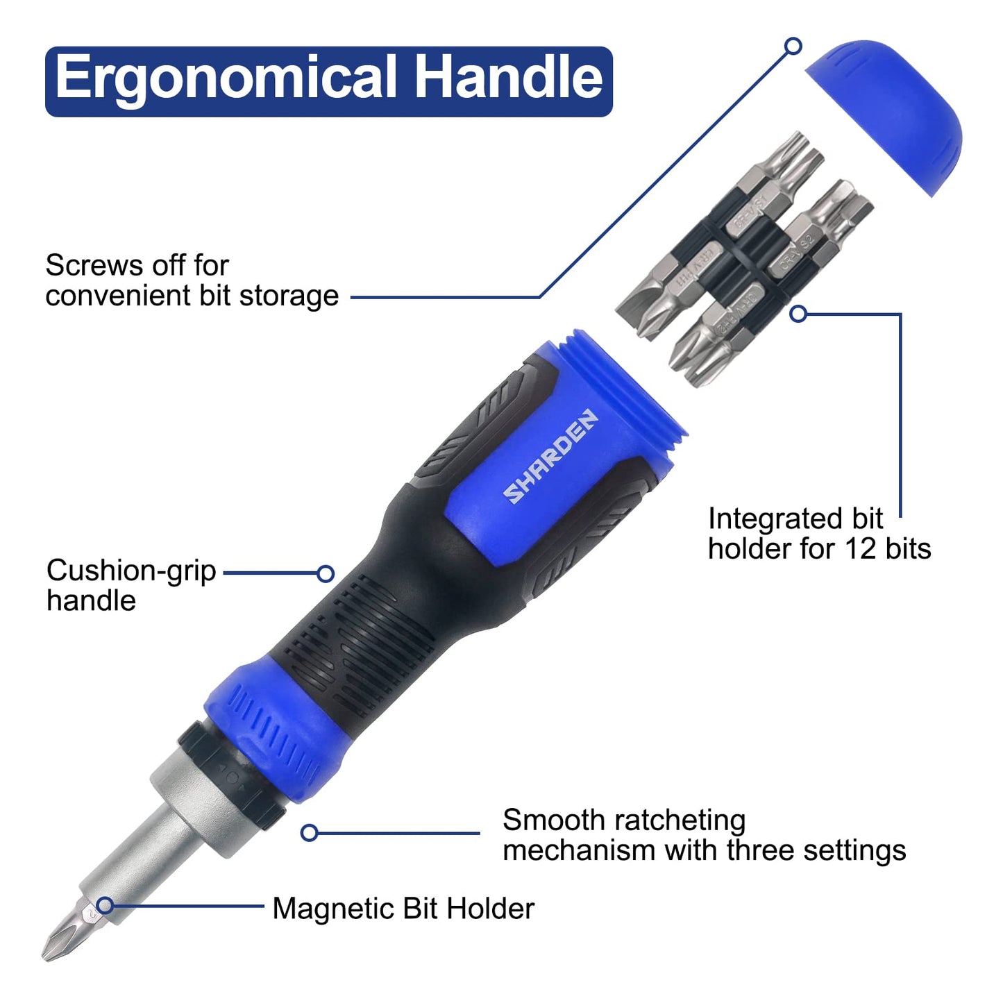 SHARDEN Multi Screwdriver 13-in-1 Screw Driver Adjustable Screwdriver Set Multitool All in One with Torx Security, Flat Head, Phillips, Hex, Square and 1/4 Nut Driver