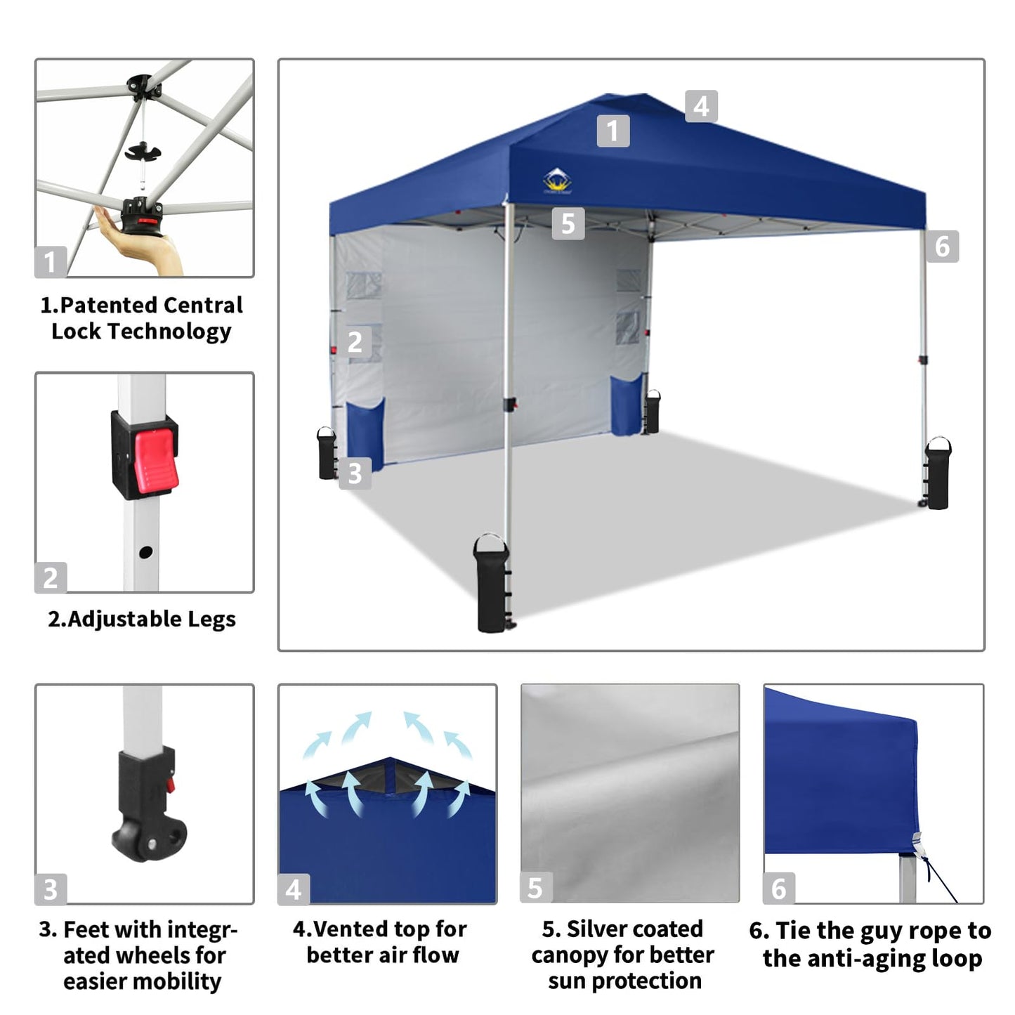 CROWN SHADES Canopy Tent 10x10 Pop Up Canopy Outdoor Shade with Pockets Sidewall, Easy Up Sun Shelter with One Person Set Up Center Lock, Portable Instant Camping Beach Canopy Tents, Forest Green