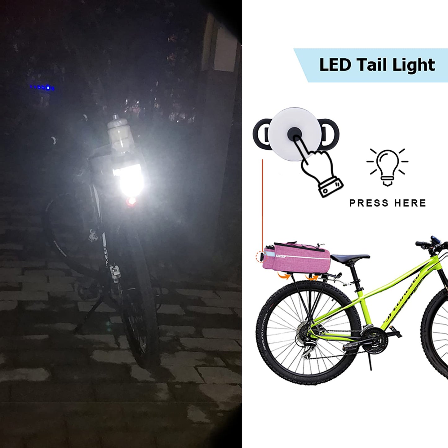 RAYMACE Bike Rear Rack Bag with Tail Light, Bike Truck Cooler Bag for Warm or Cold Items