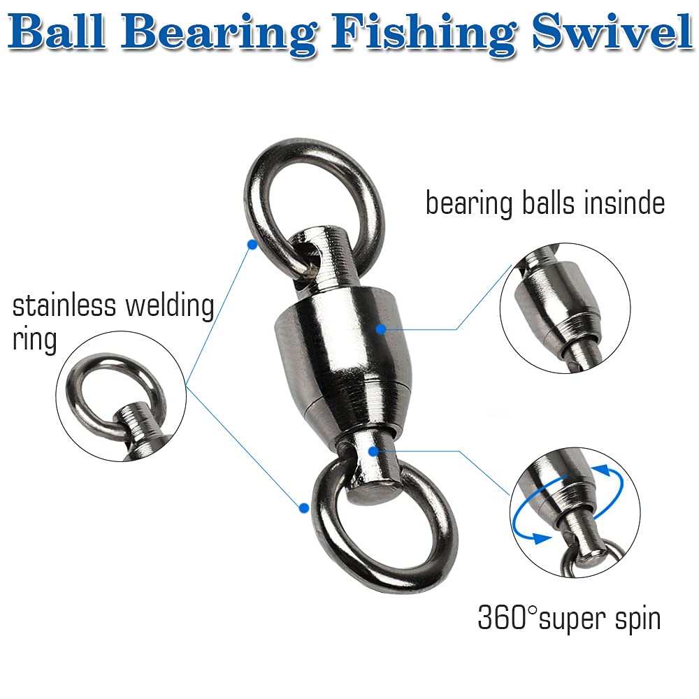AMYSPORTS Barrel Ball Bearing Swivel Saltwater Stainless Rolling Fishing Swivel Steel High Strength Fishing Swivels Connector Solid Welded Rings Black Nickel