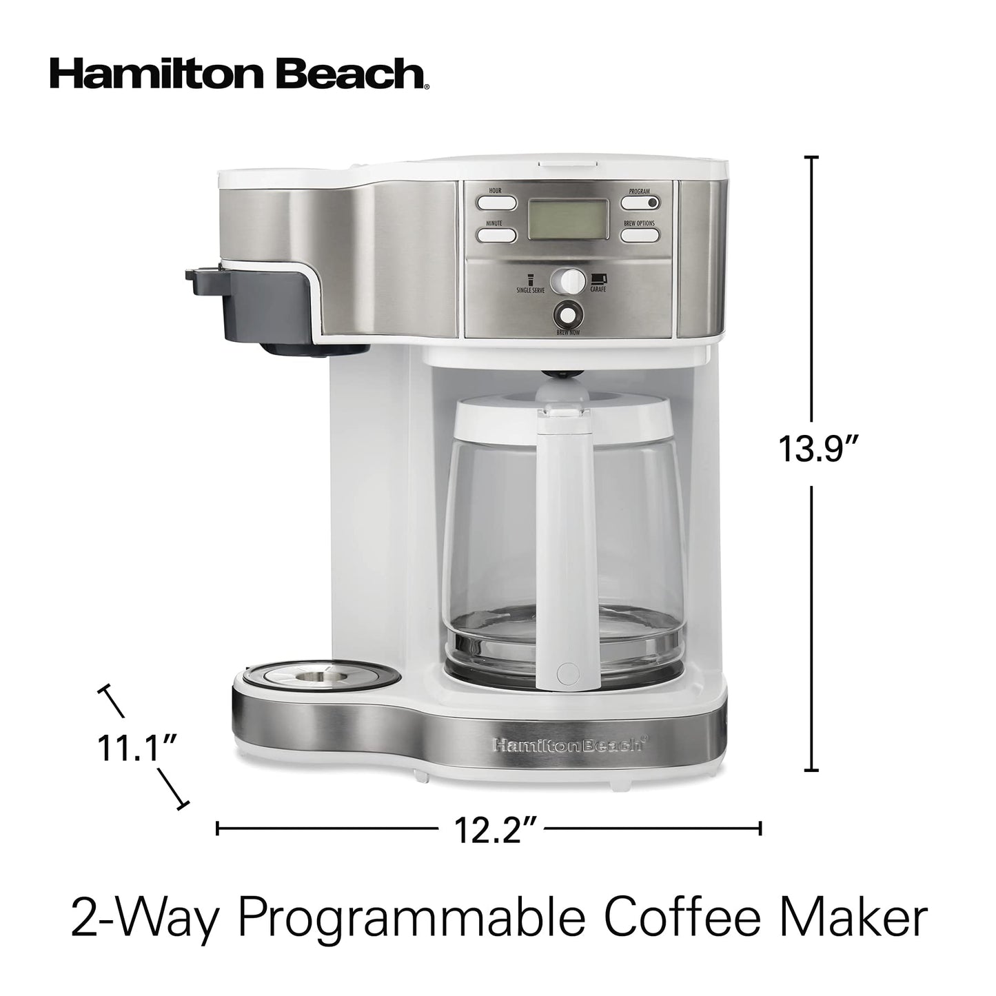 Hamilton Beach 2-Way 12 Cup Programmable Drip Coffee Maker & Single Serve Machine, Glass Carafe, Auto Pause and Pour, Black (49980R)