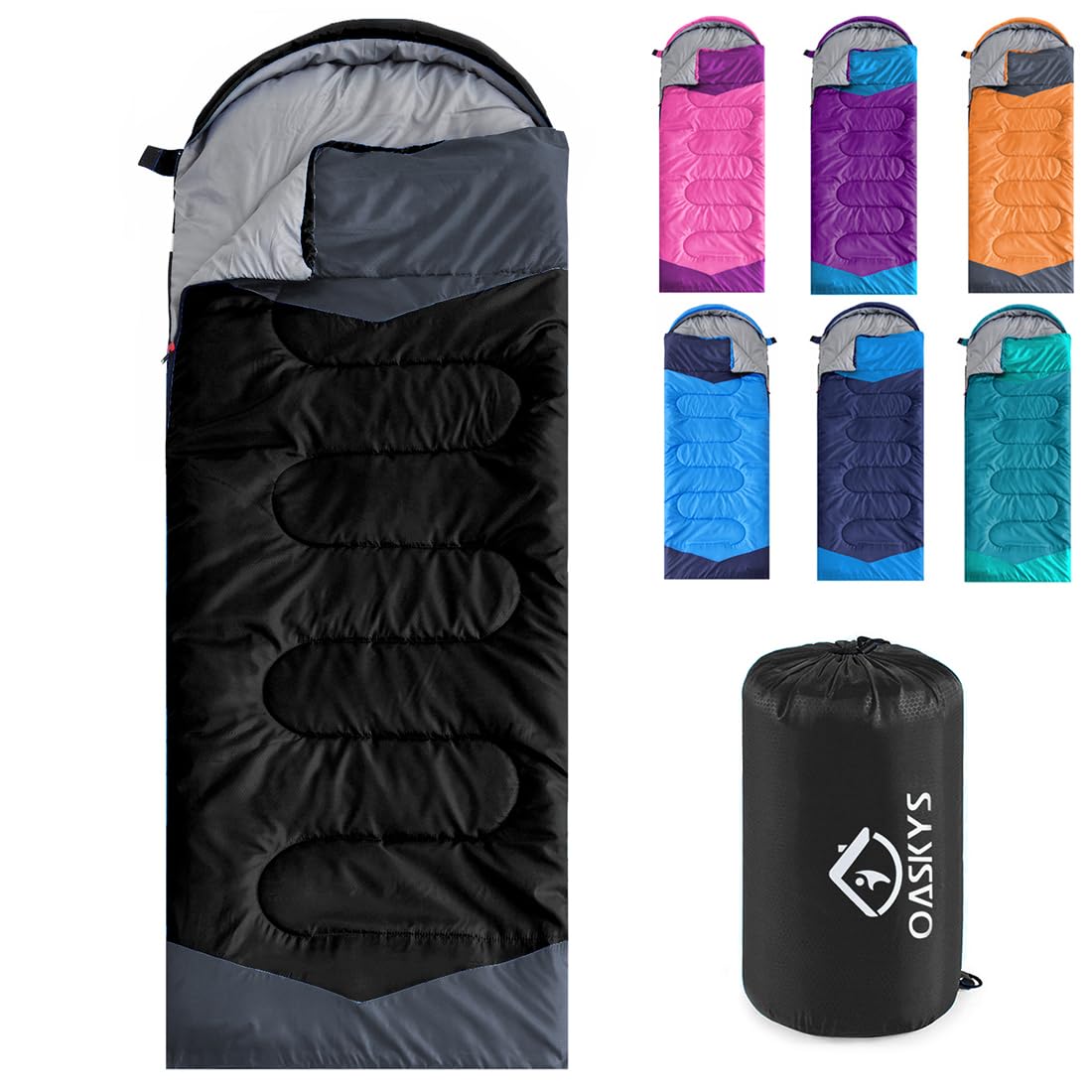 oaskys Camping Sleeping Bag - 3 Season Warm & Cool Weather - Summer Spring Fall Lightweight Waterproof for Adults Kids - Camping Gear Equipment, Traveling, and Outdoors
