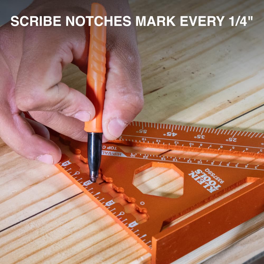 Klein Tools 935FSQ Framing Square, 24-Inch x 16-Inch, L Shape Carpenter Woodworking Tool with Laser Etched Rafter Tables and Octagon Scales