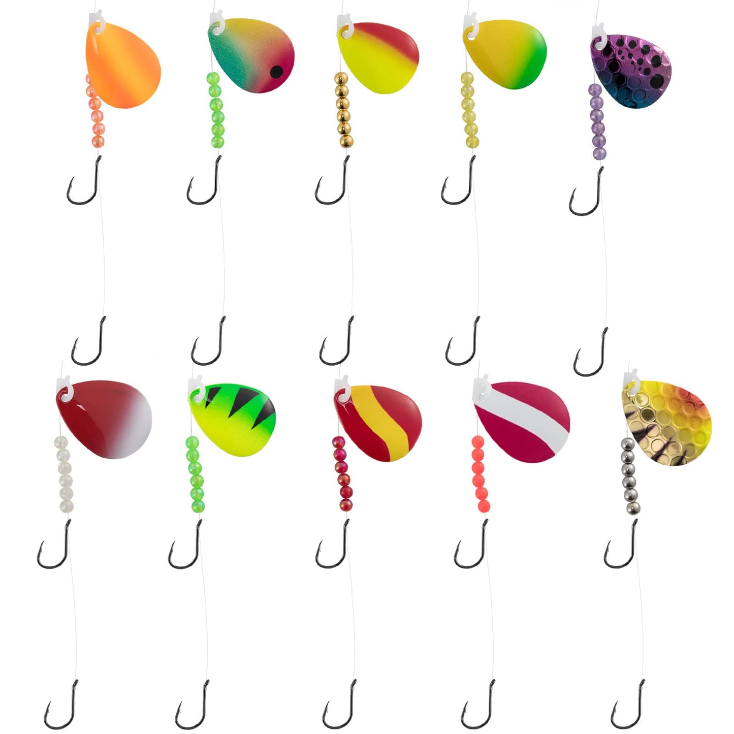 Dr. Fish 10 Pack Walleye Rigs Kit, 47 Inches, 15LB Mono Crawler Harness Walleye Float Rig Colorado Spinner Octopus Hooks for Freshwater Trolling