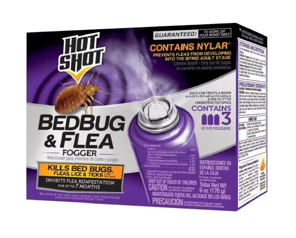 Hot Shot Bed Bug & Flea Fogger Pack 3-Pack, Kills Bed Bugs and Fleas Indoors, Get Rid of Fleas In House, Inhibits Reinfestation Up to 7 Months