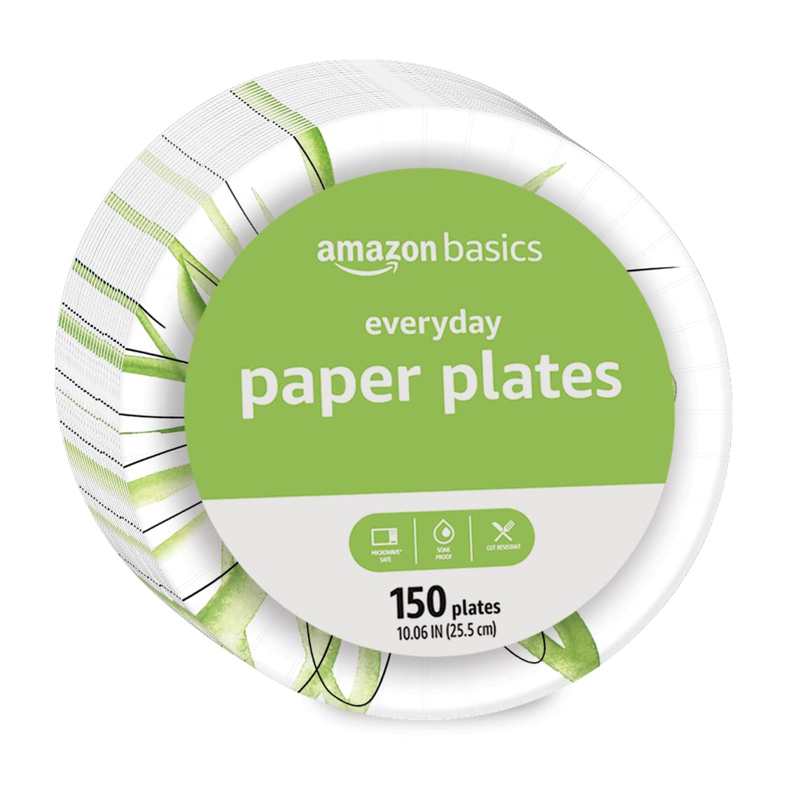 Amazon Basics Everyday Paper Plates, 10 Inch, Disposable, 150 Count