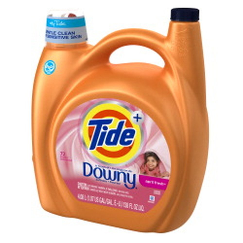 Tide plus Downy Liquid Laundry Detergent Soap, April Fresh Scent, HE Compatible, 94 Loads, 132 fl oz (Packaging May Vary)