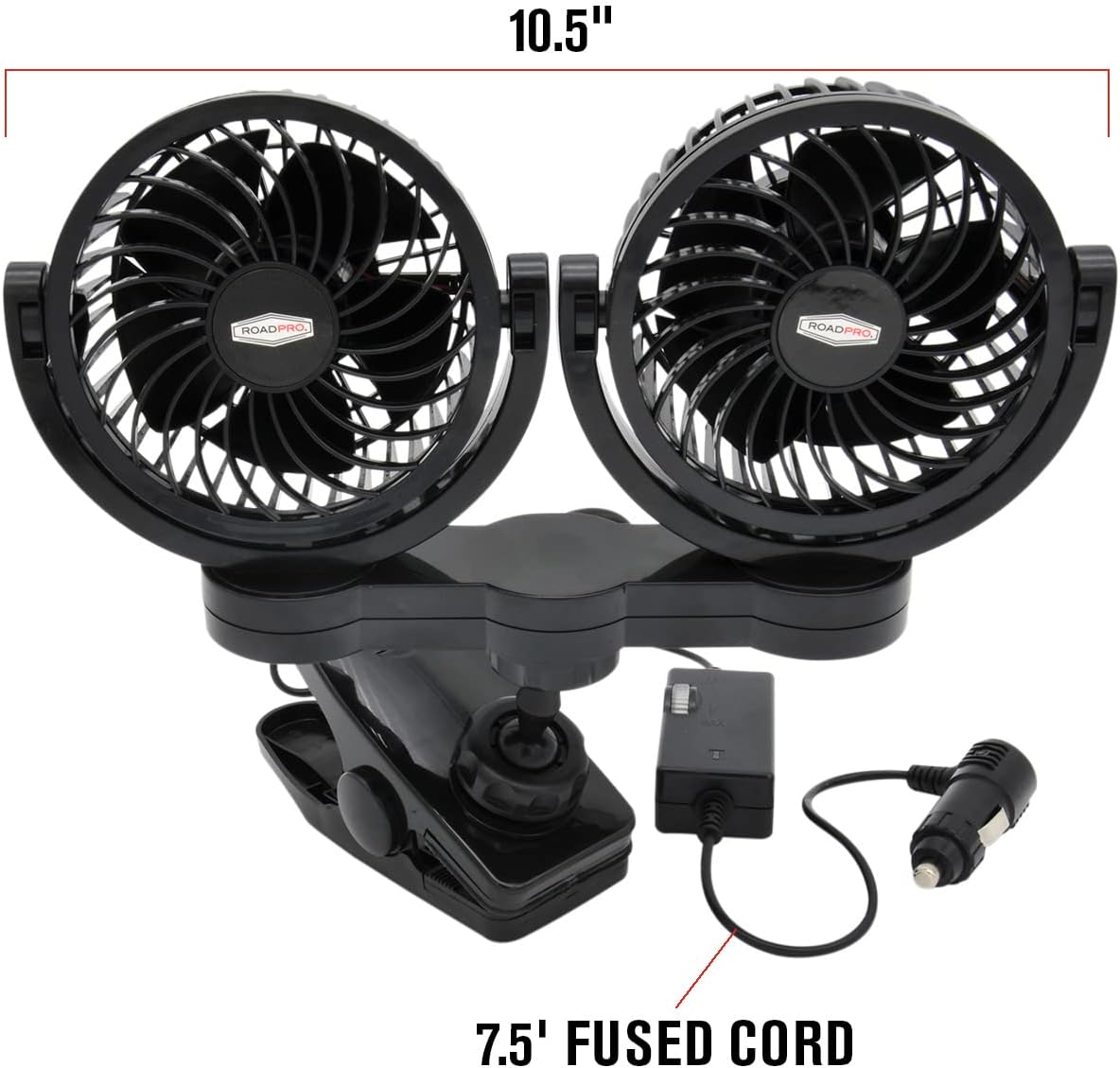 RoadPro RPSC8572 12-Volt Dual Fan with Mounting Clip, Black, 10X7X12