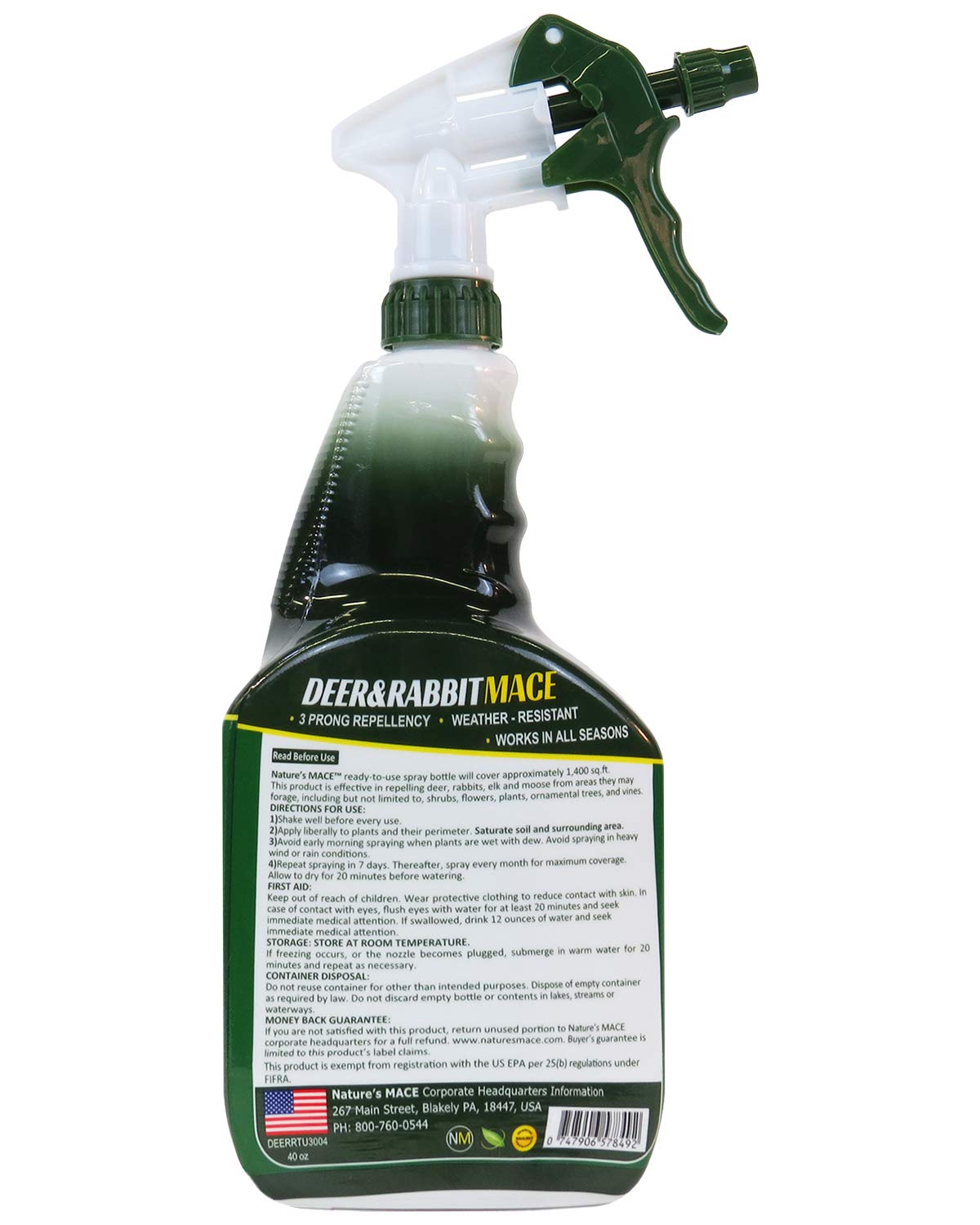 Nature's MACE Deer and Rabbit Repellent 5 Gal Concentrate, Covers 10 Acres,Repel Deer from Your Home & Garden, Safe to use Around Children, Plants & Produce, Protect Your Garden Instantly