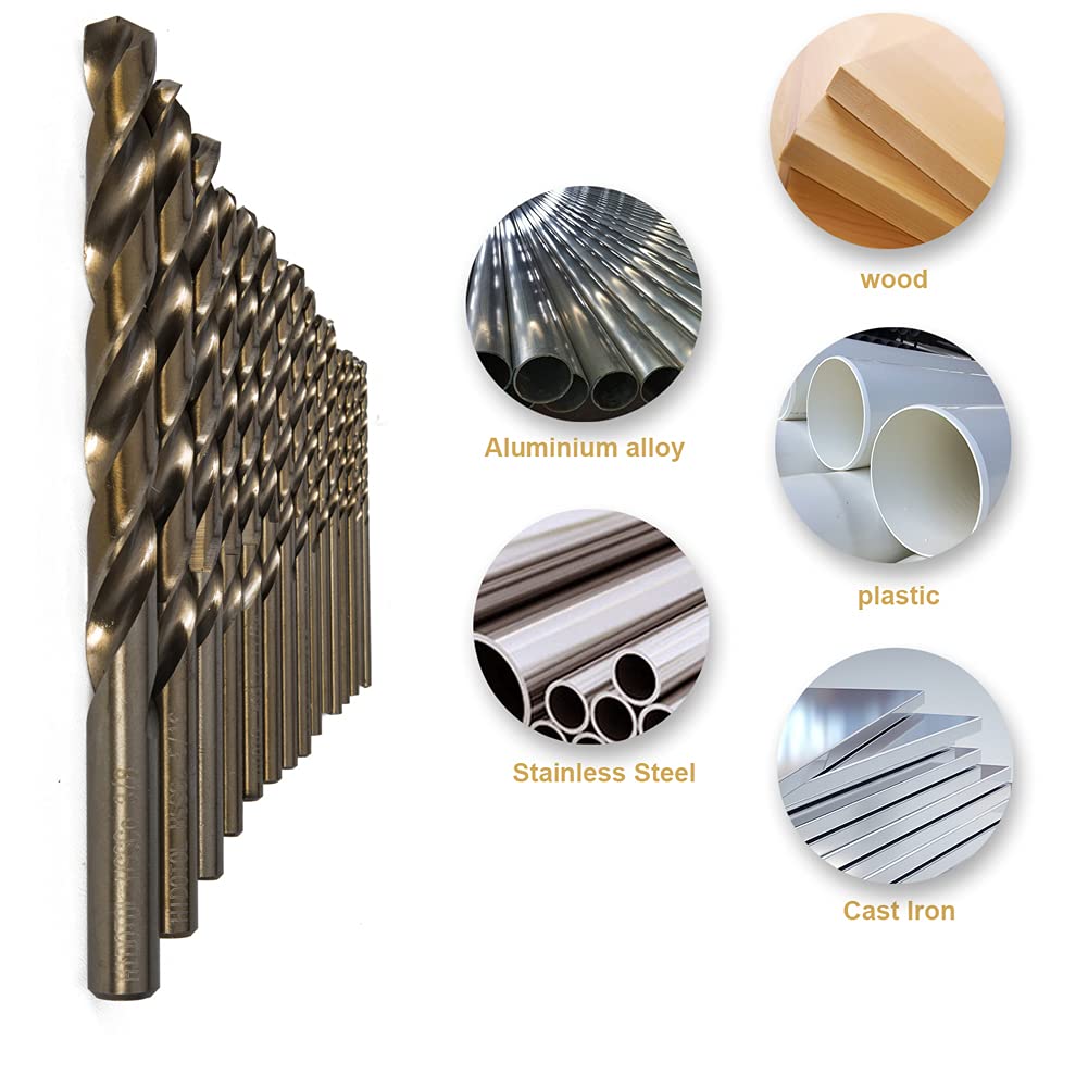 Cobalt Drill Bit Set 115 PCS - M35 High Speed Steel Twist Jobber Length Drill Bits for Hardened Metal, Stainless Steel, Cast Iron, Plastic and Wood, 1/16"-1/2", A-Z, 1-60