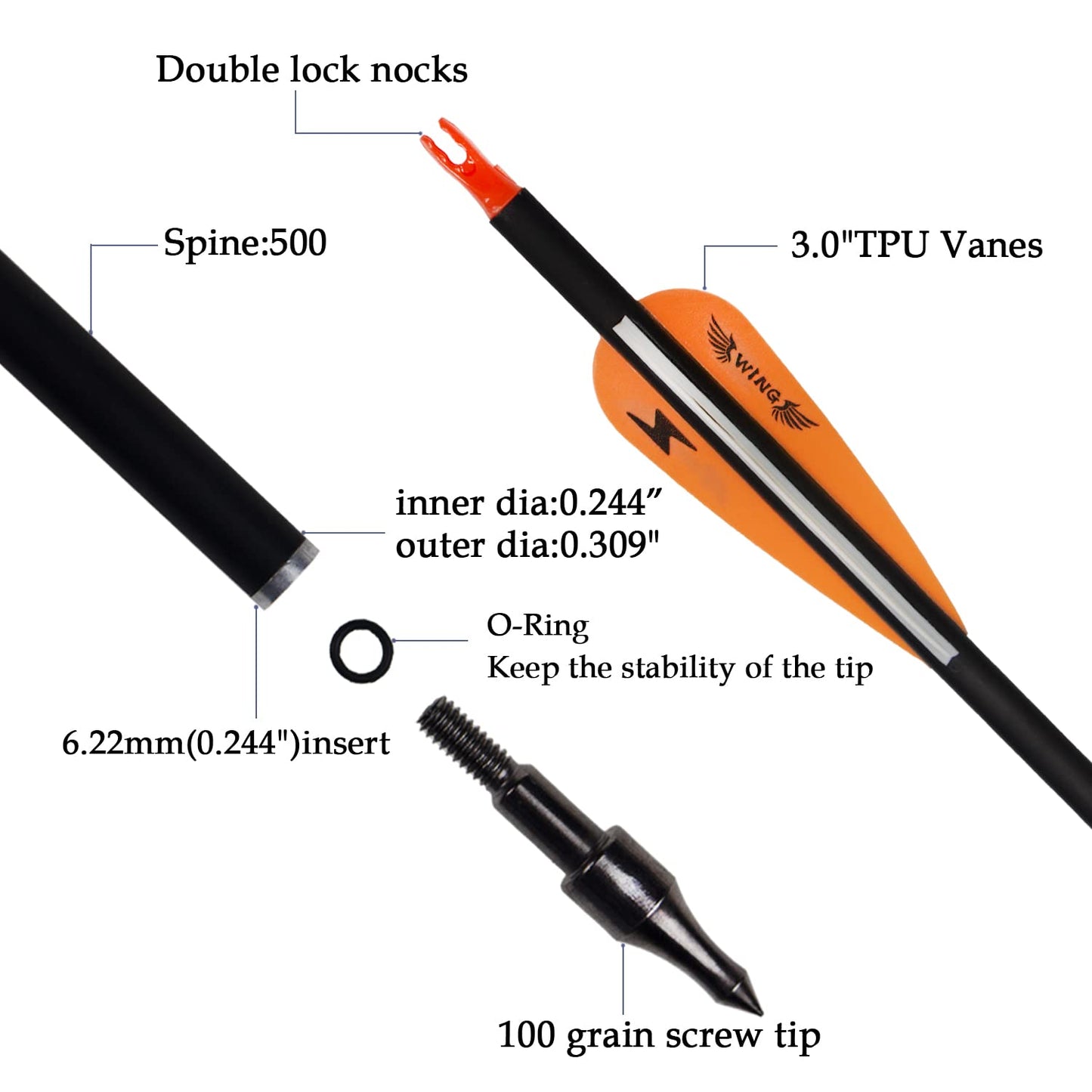 31inch Carbon Arrow Archery Targeting Practice Hunting Arrows for Compound & Recurve Bow with Removable Tips(Pack of 12)