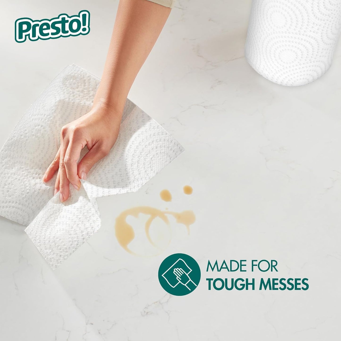 Amazon Brand - Presto! Flex-a-Size Paper Towels, 158 Sheet Huge Roll, 12 Rolls (2 Packs of 6), Equivalent to 38 Regular Rolls, White